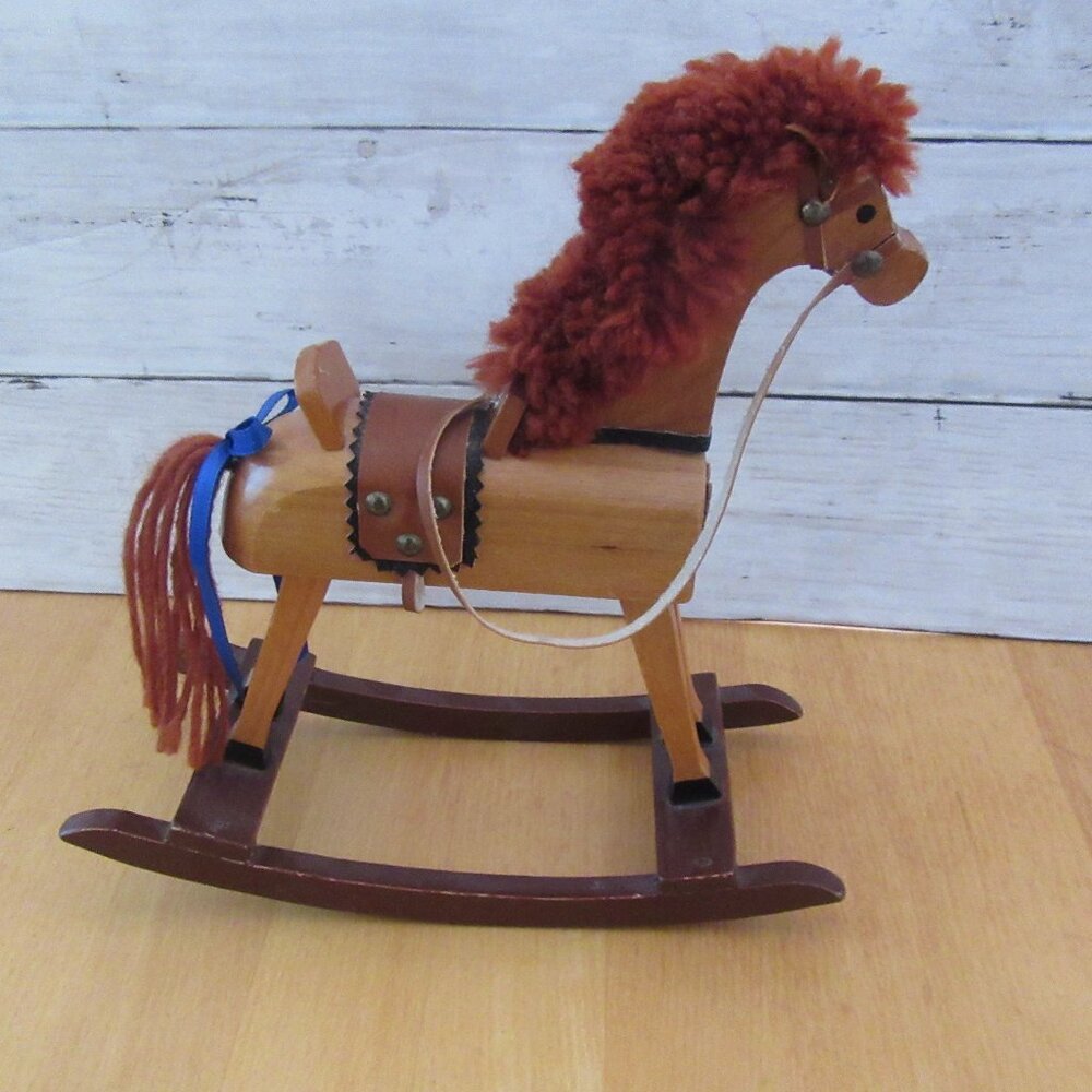 Small wooden rocking horse display figurine - 8 1/2" tall - country chic